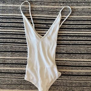 Cream Deep V-neck bodysuit